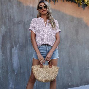 New Floral Print Batwing Sleeve Blouse Lilac Purple